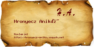 Hronyecz Anikó névjegykártya