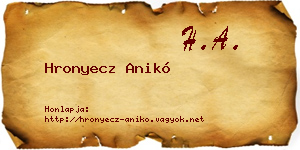 Hronyecz Anikó névjegykártya